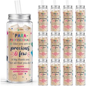 Vesici 24 Pcs Paraprofessional Teacher Appreciation Gift 14.2oz Thank You Tumbler Cups with Lids and Straws Bulk Plastic Reusable Inspirational Gifts for Coworker Teacher Administrator Coach Mentor