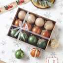 12 Pcs Christmas Ball Ornaments Set Brown Green Champagne Luxury Neutral Shatterproof Christmas Tree Decorations 3.15 Inch Glittering Decorative Hanging Ornament Bulk for Xmas Tree Holiday Party Decor