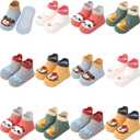 Toddler Socks Non Slip Grip Cute Cotton Baby Socks 12 Pack for Toddler Boys Girls Kids (Animal1)