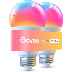 Govee LED Smart Light Bulbs, 1000LM Color Changing Light Bulb, Wi-Fi & Bluetooth, Work with Alexa and Google Assistant, Dimmable RGBWW A19 75W Equivalent Smart Bulbs for Bedroom, Living Room, 2 Pack