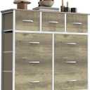 Sweetcrispy 9 Drawer Fabric Dresser Storage Tower with Wood Top and Steel Frame, Organizer Chest with Easy Pull Handles for Bedroom, Closet, Hallway,Oak Greige, 11.8"D x 39.6"W x 39.8"H (9 Drawers)