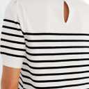 2 x ZESICA Women's Casual Striped Tops Short Sleeve Crew Neck Ribbed Knit T Shirts Comfy Loose Basic Pullover Sweater (White, M)