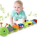 LIGHTDESIRE Baby Toys Musical Caterpillar,Infant Toys Stuffed Animals with Ruler Design,Mirror,Pull String&Ring Bell,Baby Teething Toys for Tummy Time Toy Newborn Gift 3 6 12 Months(Green,Leafy Limb)