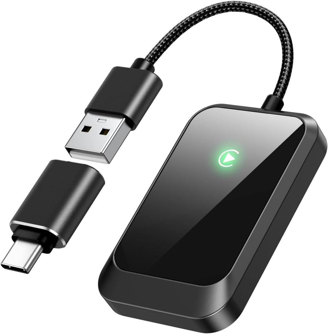 Wireless CarPlay Adapter for iPhone Plug-and-Play with USB-A Extension & USB-C Connector, Zero Latency, Compatible with 2016+ Cars & iOS 10+