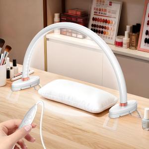 Yokilly Arc Half Moon Light: 16" Half Moon Light with Foldable Bracket for Desk Salon Table Use - No Flicker & Shadow-Free Desk Lamp with Stepless Brightness 3000-6500K for Manicurist Nail Tech (White)