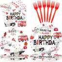 Grencian 96pcs Emergency Vehicle Birthday Party Decorations Fire Truck Plates and Napkins Ambulance Tableware Police Car Dinnerware for Kids Boys Girls Emergency Vehicle Birthday Party Decorations
