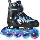 TOMSHOO Adjustable Inline Skates for Kids Outdoor Roller Skates with Full Light Up Wheels Roller Blades for Girls and Boys Birthday Gift (Small - Little Kid (10C-13C), Blue)