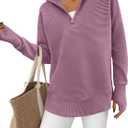 PRETTYGARDEN Womens Long Sleeve Quarter Zip Pullover Sweater Casual Loose V Neck Collared Ribbed Knit Jumper Tops Thumb Hole (X-Large, Light Purple)