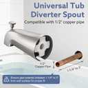 Tub Spout with Diverter Slip-Fit Bathtub Faucet Spout Replacement, 1/2 Copper Pipe Connection, Easy to Install, Universal for Bathroom Shower (Brushed Nickel)