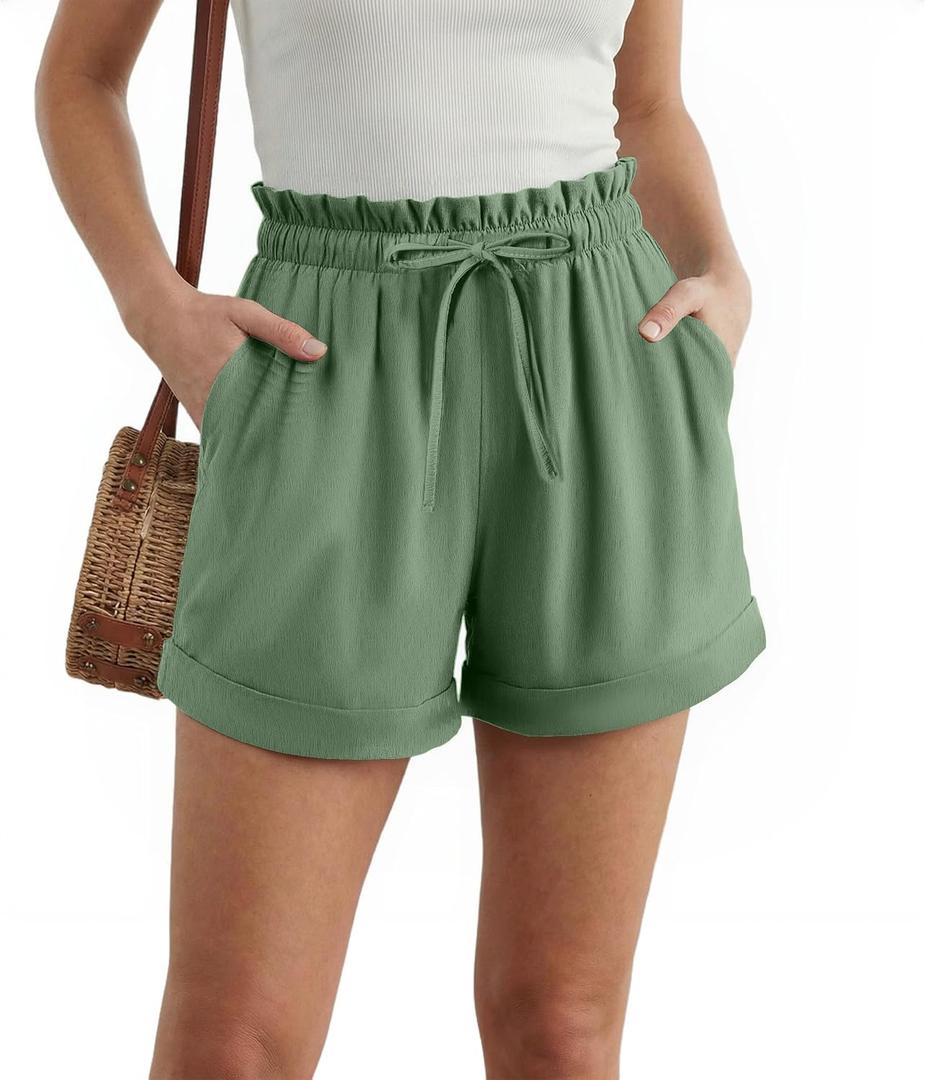 TCHH-DayUp Women‘s High Waisted Elastic Waist Shorts with Pockets - Lightweight Summer Beach Casual Lounge Drawstring Shorts (Teal)