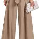 Lepunuo Wide Leg Pants for Women High Waisted Palazzo Pants Work Casual Flowy Tie Knot Trousers with Pockets (X-Large, A - Coffee Grey)