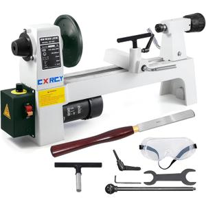 CXRCY Wood Lathe, 8" x 12" Mini Benchtop Wood Lathe Machine 1/3 HP Infinitely Variable Speed 750-3200 RPM with 2 Tool Rests, Lathe Chisel, Goggle for Woodworking, Woodturning (8"x12" (W/Chisel))