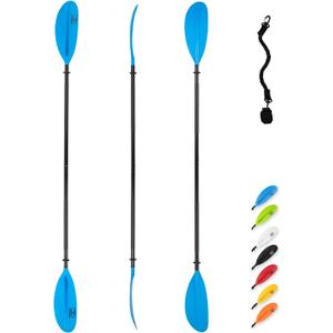 OCEANBROAD Kayak Paddle 86in/218cm, 90.5in/230cm, 95in/241cm Alloy Shaft Kayaking Boating Canoeing Oar with Paddle Leash (Blue)