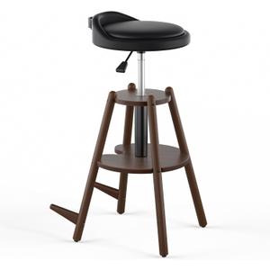 Ackitry Wooden Guitar Stool with Height Adjustable, Guitar Chair Seat with Guitar Strap, Padded Cushion, Footrest for Guitar Player Musician Adults, Guitar Stand Holds Acoustic Electric Guitars Bass