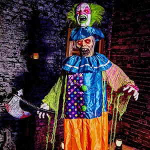 Halloween Animatronics 6 Ft Standing Clown - 72 Inch Animated Scary Talking Decoration with Sound Activated, Creepy Voice, Spooky Move, Light-Up Eyes, Haunted Horror Prop for Indoor, Outdoor, Yard