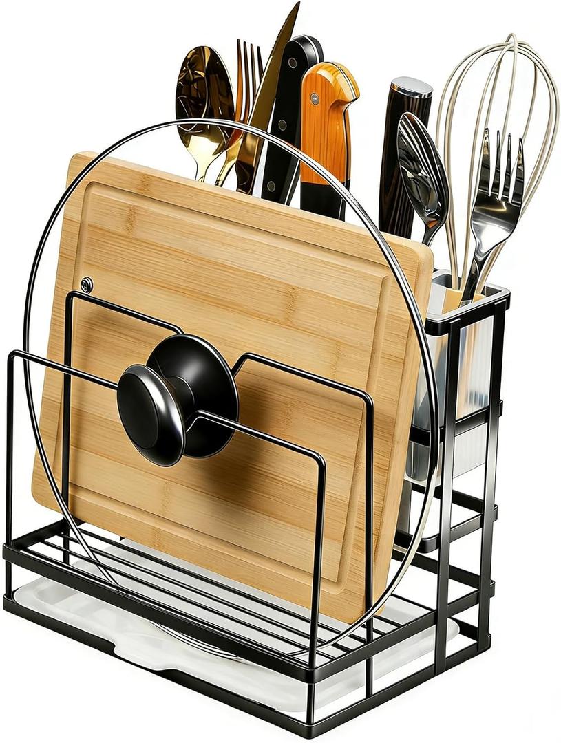 Universal Knife Block Holder, Kitchen Knife Holder Storage Organizer, Stainless Steel Cutting Board Rack Pot Pan Lid Holder for Countertop, Cabinet