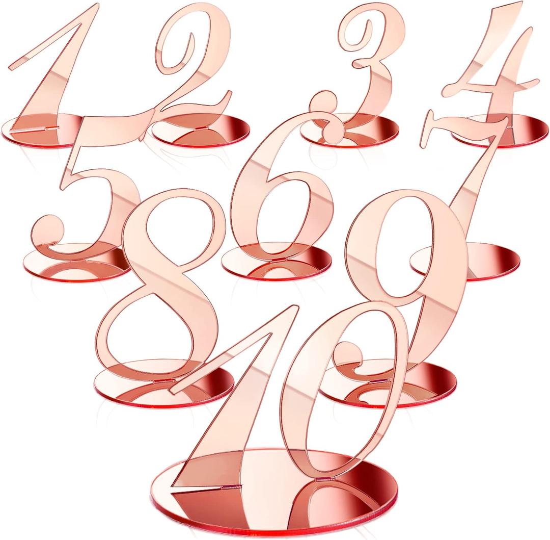 10 Pcs Table Numbers for Wedding 1-10 Reception Wedding Numbers Signs with Holder Elegant Mirror Table Number for Engagement Party Birthday Anniversary Event Catering(Rose Gold)