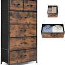 Fabric Dresser for Bedroom, Tall Skinny Dresser with 6 Drawers, Storage Organizer Tower, Steel Frame Wooden Top for Closet, Living Room, Hallway(Rustic Brown)