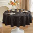 meioro Wipe Clean Table Cloth, Round Tablecloth Waterproof Polyester Fabric Tablecloths, Large Wipeable Table Cloths with Floral Patterns for Dining Party Decoration(Black, Round 60'')