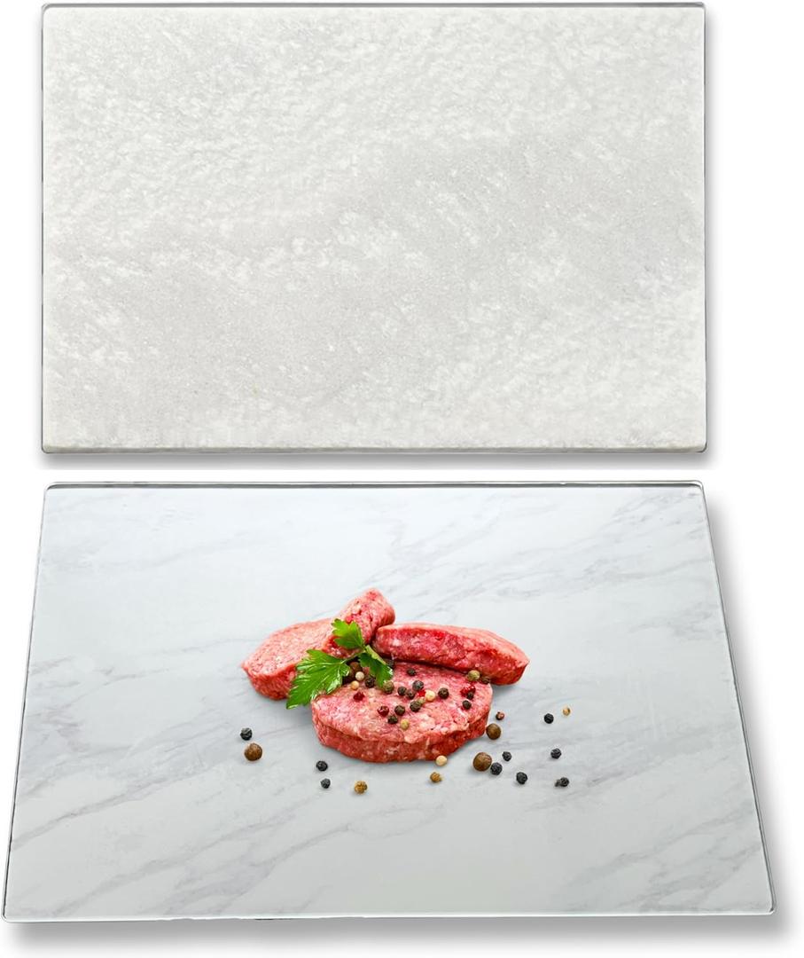2-Piece Set Marble Cutting Board & Tempered Glass Cutting Board Cover, Non-Toxic Marble Serving Tray Slab, Scratch Resistant & Protects Countertops, Multifunctional & Safe