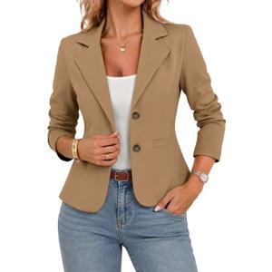 ELLEVEN Womens Business Casual Blazers Suit Jackets Slim Fit Outfits for Women Lightweight Stretchy Knit Long Sleeve Work Office Petite Blazer with Pockets Dressy Trendy Deep Khaki Medium (Brown, M)