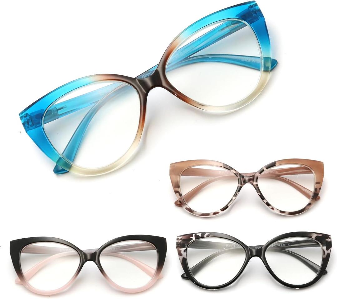 4PC Cat Eye Reading Glasses for Women Blue Light Flexible Spring Hinges.Anti-glare Readers Fashion Reading Glasses for Women 1.5
