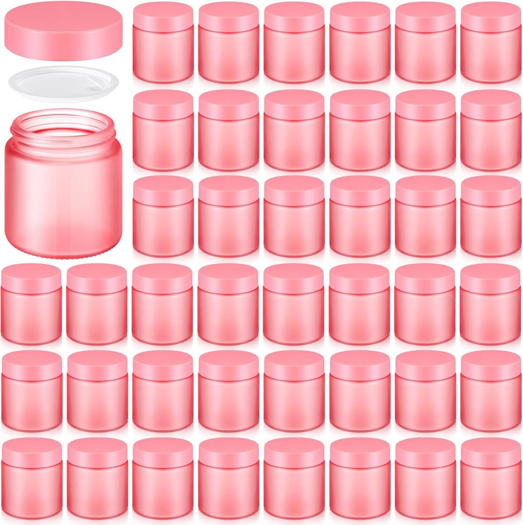 Norme 48 Pcs 4 oz Glass Jars with Lids Leakproof Round Airtight Empty Cosmetic Jars with Inner Liners Lid for Storing Lotions Powder Ointments Making Tins (Pink)