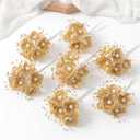36 Small Fake Flowers and Soft Stem,40mm Mini Gold Artificial Flower Heads Bulk,Metal Pearl Flowers Branch Flowers for Graduation Cap,Crafts, Bridal Bouquets,Cake Top,Candle Rings Wreath