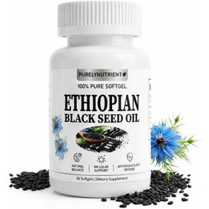 Ethiopian Black Seed Oil, Ethiopian Black Seed Oil Softgels |4.64% Thymoquinone | Non-GMO, Gluten-Free, 1 Box 60 Capsules (EXP 03/18/28)