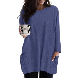 TIYOMI Plus Size Shirts Long Sleeve Tunic Tops for Women XL-5XL (Blue, XL)