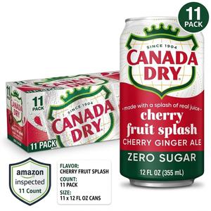 Canada Dry Zero Sugar Cherry Ginger Ale Fruit Splash Soda, 12 fl. oz. Cans, 11 Pieces, BBD: October 09, 2026,
