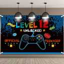 Video Game Birthday Decorations 8 9 10 11 12 13 14th Birthday Decorations for Boys Gaming Theme Photo Props Backdrop Banner Teenager Birthday Decoration (Level 12)