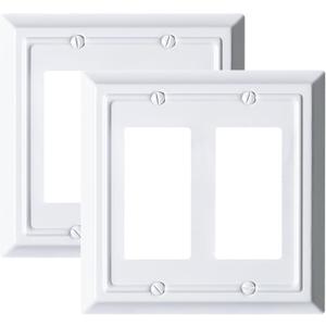 Metal Electrical Outlet Covers, Light Switch Cover Wall Plates, Mid Size Thicker Decorative Switch Plates,Receptacle Wall Plate of Modern Styles (Pure White, 2 Gang Decorator 2 Pack)