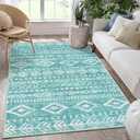 Lahome Boho Geometric Area Rugs 5x7, Ultra-Thin Teal Washable Bedroom Rugs Soft Living Room Rug, Farmhouse Tribal Accent Print Large Entryway Rug Indoor Non Slip for Office Playroom Nursery