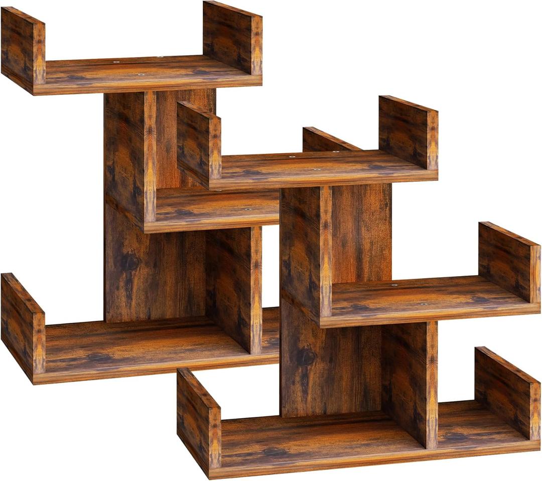 Display Shelf Desktop Bookshelf Wood Desktop Bookshelf for Living Room, Bedroom Shelves for Decor 13.4L*6.30W*14.2H Inches Rustic Brown