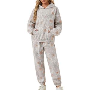 Eutten Camo Sweatsuits for Women Set 2 Piece Camo Hoodies Maple Leaf Print Oversized Sweatshirt Lounge Sets Fall Outfits (Small, Grey)