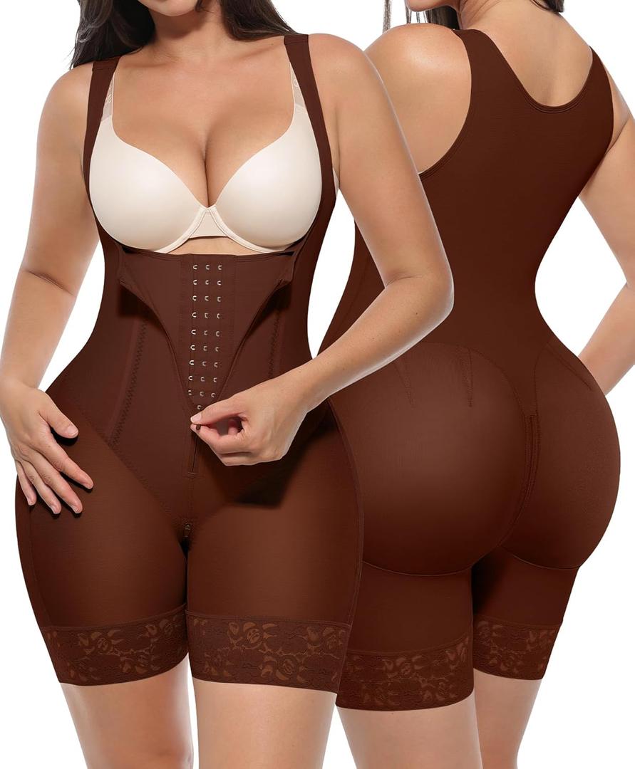 SHAPELLX Tummy Control Shapewear for Women Postpartum Full Body Shaper Butt Lifter Compression Garment Fajas Colombianas (Large, A2-brown)