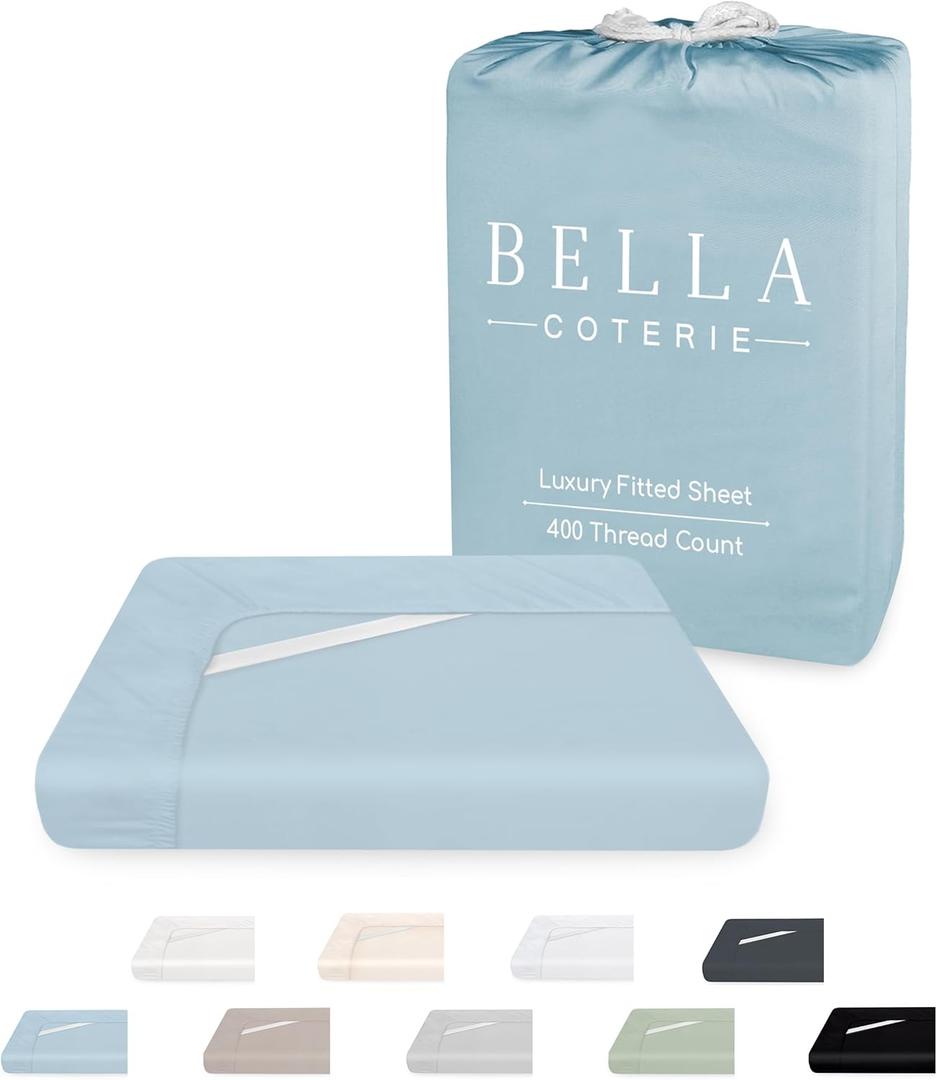 Bella Coterie Luxury Bamboo Viscose King Size Fitted Sheet | 100% Organically Grown | Ultra Soft | Cooling for Hot Sleepers | 18" Deep Pocket [Coastal Blue]