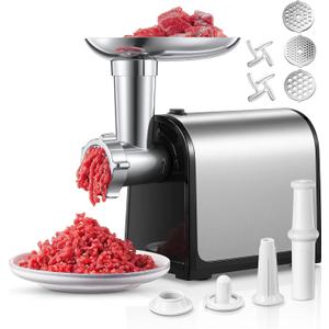 Electric Meat Grinder, 3200W Max Meat Grinders for Home Use, HOUSNAT 3 in 1 Heavy Duty Meat Mincer with 2 Blades and 3 Plates, Sausage Stuffer Tube & Kubbe Kit, Stainless Steel