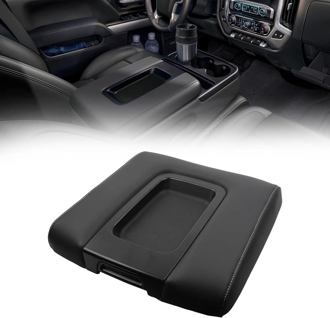 Dasbecan Center Console Lid Compatible with 2014-2018 Chevy Chevrolet Silverado/GMC Sierra 1500 2500HD 3500HD Front Center Console Armrest Lid with Liner Mat Black Replace 22881398