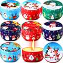 Mumufy 6 Pcs Christmas Cookie Tins 8 Styles Candy Tinplate Retro Tins Candle Tin Storage Containers Metal Cookie Jars Round Nesting Containers for DIY Candles, Dry Storage, Spices, Tea, Candy