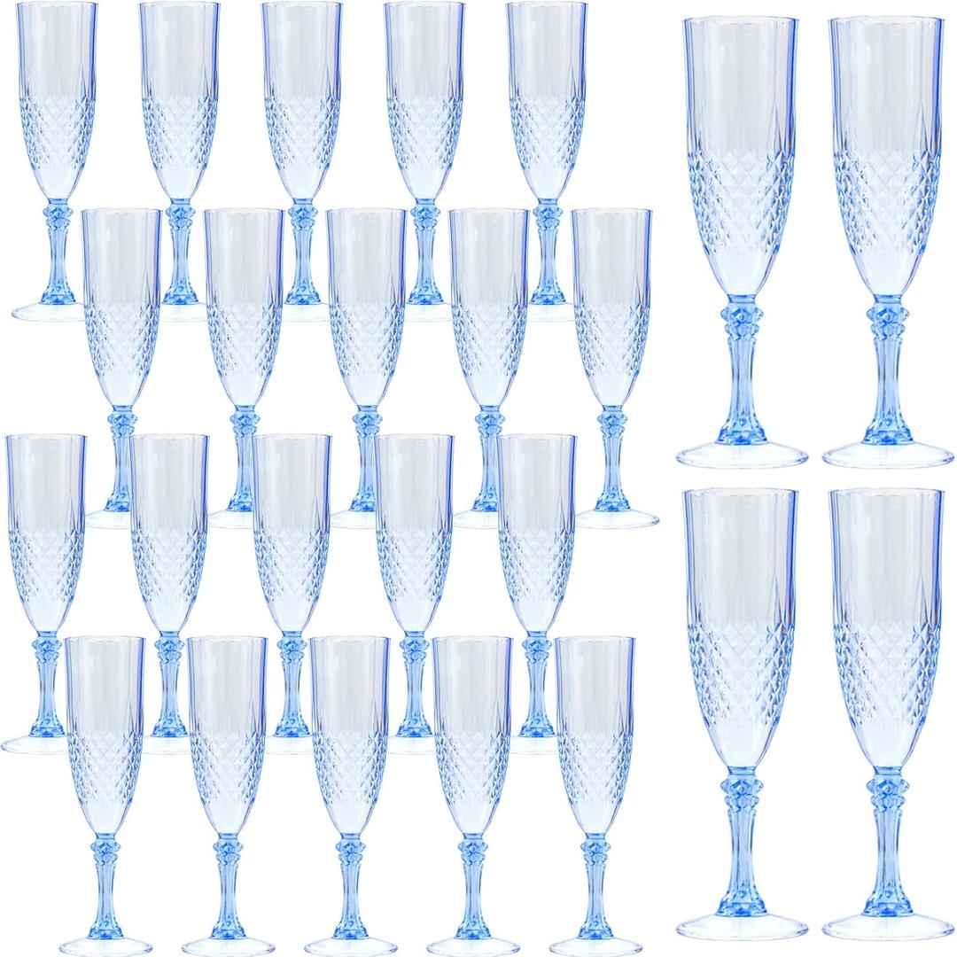 24PCS Plastic Champagne Flutes,7.1Oz Acrylic Clear Wine Glasses Goblets Reusable Drinking Champagne Glasses for Wedding ,Shatterproof and Disposable Cups Plastic Goblets Grand Event Party Supplies