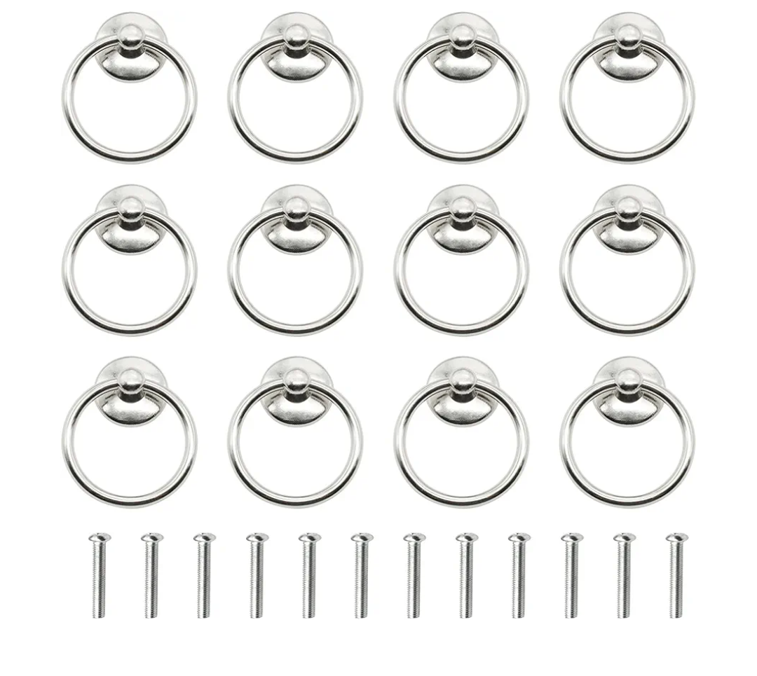 12 Pieces Drawer Pull Ring Knobs Metal Ring Pull Handle Knobs Used for Cabinet Drawer Cupboard Dresser Door (Silver)