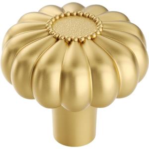 Haliwu 8 Pack Gold Cabinet Knobs Dresser Drawer Knobs Brushed Brass Kitchen Cabinet Pulls Decorative Drawer Handles for Cupboard (Single Hole)