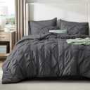 Bedsure King Size Comforter Set Dark Grey - Bed in a Bag Bedding Set 7 Pieces, GentleSoft Pintuck Bed Set Gift for Family, Pinch Pleat Dark Grey Comforter with Sheets, Pillowcases & Shams