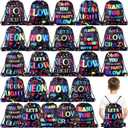 Sweetude 24 Pcs Let's Glow Party Neon Goodie Bags Gifts Drawstring Bags Decoration Favor Storage for Girls Kids Birthday Wedding Party Decoration