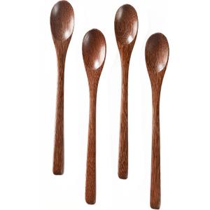4PCS 7.8inch Wooden Spoons for Honey and CoffeeSmall Wooden Spoons with Long Handle for Stirring  Padauk Wood Honey Spoon & Coffee Spoons for Jars, Tea and Spice