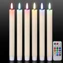 GenSwin Flameless Taper Candles with Remote, Real Wax and Color Changing Wick LED Taper Candles Battery Operated, 6 Pcs Flameless Candlesticks for Halloween Christmas Decor(Ivory, 0.78x9.6)