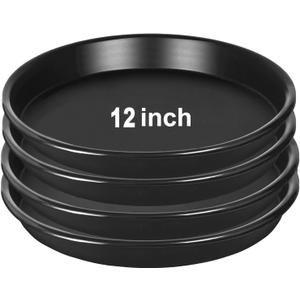4Pack 12Inch Plastic Drip Trays Plant Saucers for Indoors Outdoor Plant, Thick Heavy Durable Sturdy Flower Pot Trays for Pots Planter, Black