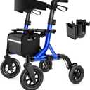 Walkers for Seniors, Rollator Walker with Seat, 10" Rubber Wheels All Terrain Rollator Walker with Backrest, Aluminum Walkers Built-in Cable, Foldable and Adjustable Height for Seniors, Blue